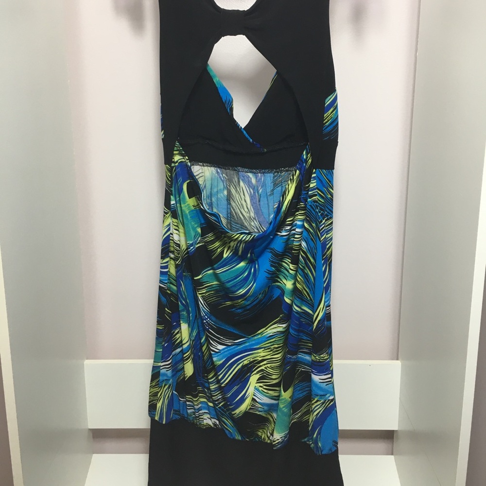 Kiwi Black Midi Dress with Blue & Green Print - Picture 2 of 3